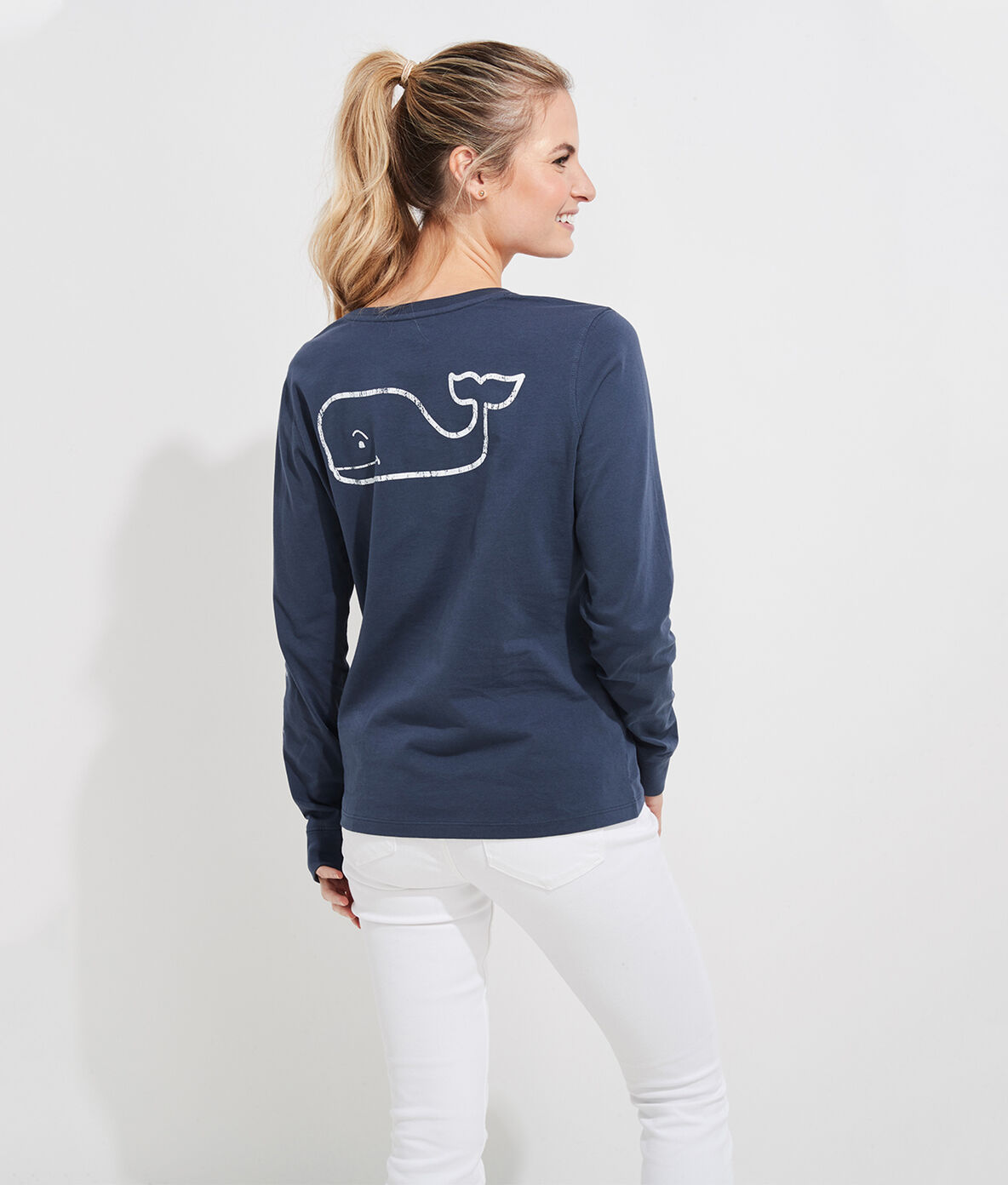 Adult Medium Vineyard Vines Long Sleeve Grey T-shirt Whale & Front Pocket NWT